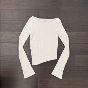 Garage Cream Ribbed Long Sleeve Top